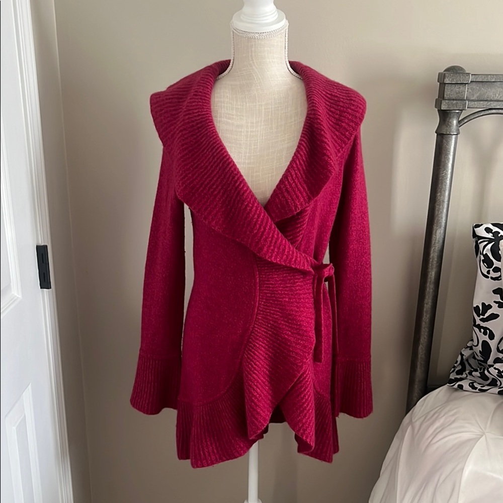 White house black market fuchsia wrap sweater